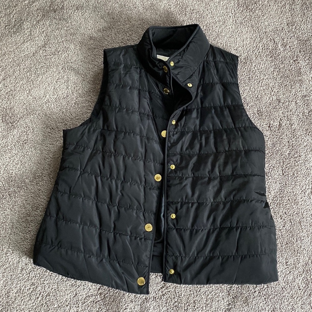 Michael Kors Quilted Puffer Vest SIZE M Black Gold Snap Button Lightweight